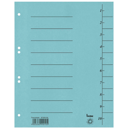 Artikelbild für bene Trennblätter DIN A4 1-10 blau, 250 g/qm, 100 St., Artikelnummer 401711
