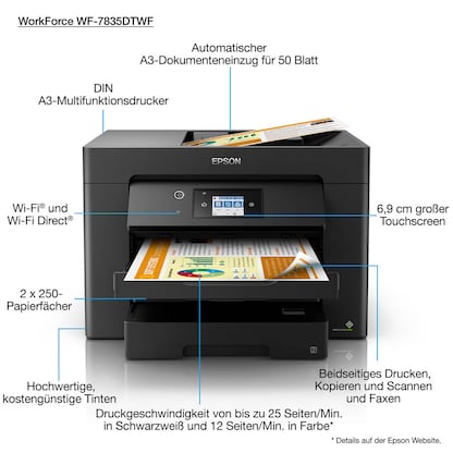 Artikelbild 21 für EPSON WorkForce WF-7835DTWF 4 in 1 Tintenstrahl-Multifunktionsdrucker schwarz, Artikelnummer 366134