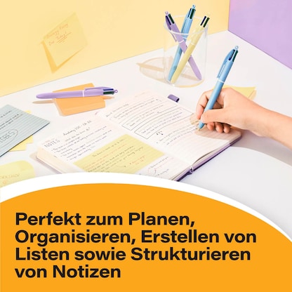 Artikelbild 13 für BIC 4-Farben-Kugelschreiber PASTEL pastellgelb, pastellrosa, pastellblau, Schreibfarbe: schwarz, blau, grün, rot, 1 St., Artikelnummer 385227