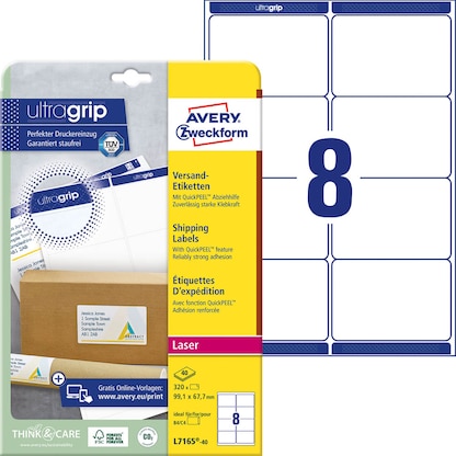Artikelbild für 320 AVERY Zweckform Versandetiketten L7165-40 weiß 99,1 x 67,7 mm, Artikelnummer 557488