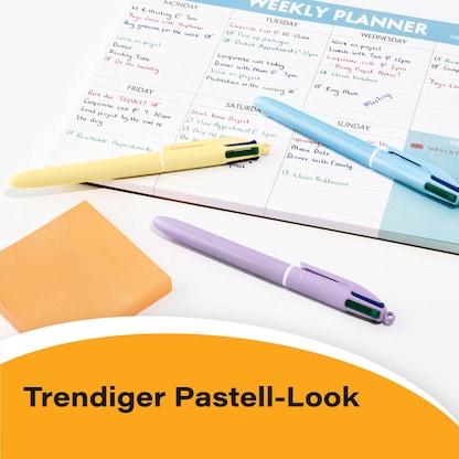 Artikelbild 14 für BIC 4-Farben-Kugelschreiber PASTEL pastellgelb, pastellrosa, pastellblau, Schreibfarbe: schwarz, blau, grün, rot, 1 St., Artikelnummer 385227