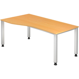 Artikelbild 1 für HAMMERBACHER QS18 höhenverstellbarer Schreibtisch buche Trapezform, 4-Fuß-Gestell silber 180,0 x 80,0/100,0 cm, Artikelnummer 868671
