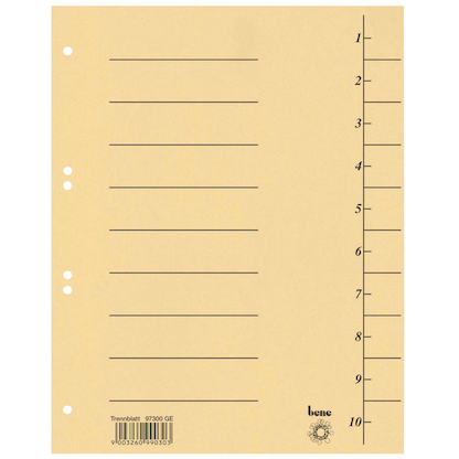 Artikelbild für bene Trennblätter DIN A4 1-10 gelb, 250 g/qm, 100 St., Artikelnummer 401745