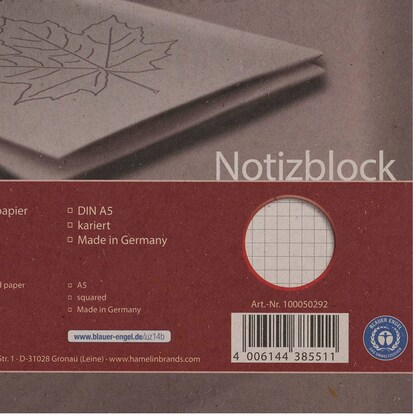 Artikelbild 4 für LANDRÉ® Notizblock Recycling DIN A5 kariert, Artikelnummer 298297