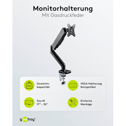 Artikelbild 3 für goobay Monitor-Halterung 58530 schwarz für 1 Monitor, Tischbohrung, Tischklemme, Artikelnummer 557247