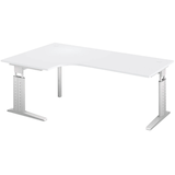 Artikelbild 1 für HAMMERBACHER US82 höhenverstellbarer Schreibtisch lichtgrau L-Form, C-Fuß-Gestell silber 200,0 x 80,0/120,0 cm, Artikelnummer 865143