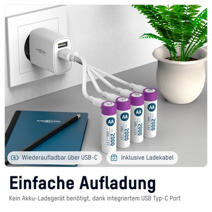 Artikelbild 6 für 4 ANSMANN USB-Akkus mit Ladekabel 2000 Mignon AA 1.800 mAh, Artikelnummer 173926