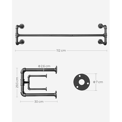 Artikelbild 5 für SONGMICS Wandgarderobe schwarz Metall 112,0 x 29,3 cm, Artikelnummer 290599