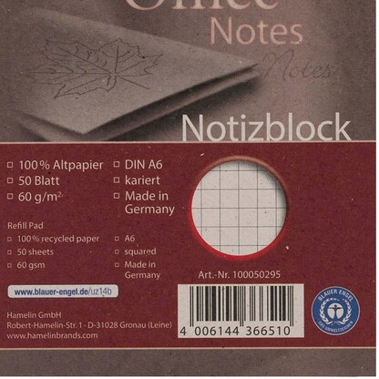 Artikelbild 5 für LANDRÉ® Notizblock Recycling DIN A6 kariert, Artikelnummer 298251