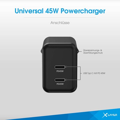 Artikelbild 4 für XLAYER Powercharger 45W Ladeadapter schwarz, 45 Watt, Artikelnummer 256147