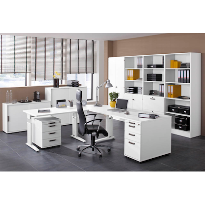 Artikelbild 5 für HAMMERBACHER Haziender Rollladenschrank weiß, silber 2 Fachböden 120,0 x 40,0 x 110,0 cm, Artikelnummer 215172