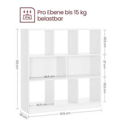 Artikelbild 3 für VASAGLE Bücherregal weiß 97,5 x 30,0 x 100,0 cm, Artikelnummer 291348