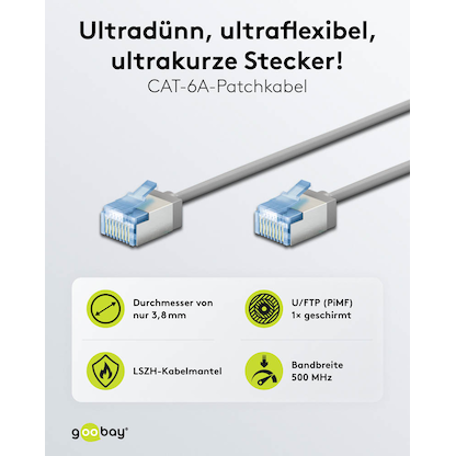 Artikelbild 2 für goobay RJ-45 Netzwerkkabel 1,0 m grau bis zu 10,00 Gbit/Sek. bis zu 500 MHz, 1 St., Artikelnummer 557559
