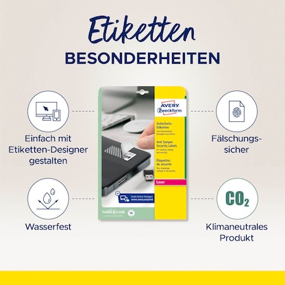 Artikelbild 17 für 540 AVERY Zweckform Sicherheitsetiketten L6114-20 weiß 63,5 x 29,6 mm, Artikelnummer 843223