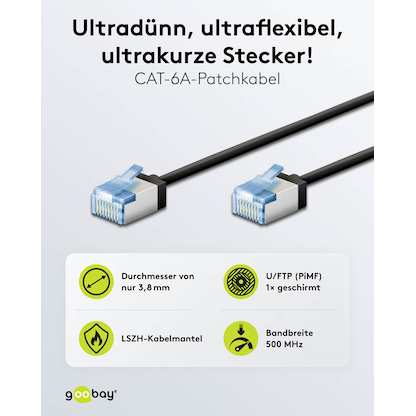 Artikelbild 2 für goobay RJ-45 Netzwerkkabel 1,0 m schwarz bis zu 10,00 Gbit/Sek. bis zu 500 MHz, 1 St., Artikelnummer 557719