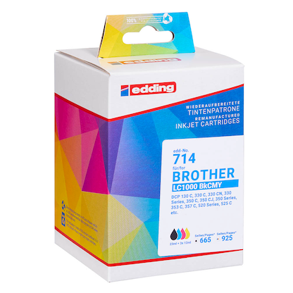 Artikelbild 2 für edding EDD-714 schwarz, cyan, magenta, gelb Druckerpatronen kompatibel zu brother LC-1000BK/C/M/Y, 4er-Set, Artikelnummer 416049