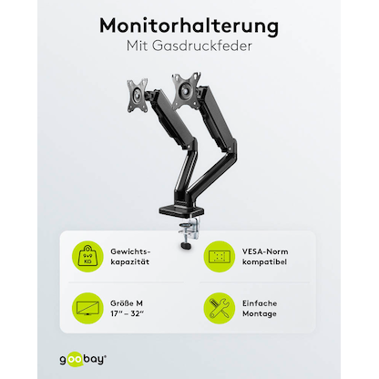 Artikelbild 4 für goobay Monitor-Halterung 58531 schwarz für 2 Monitore, Tischbohrung, Tischklemme, Artikelnummer 557229