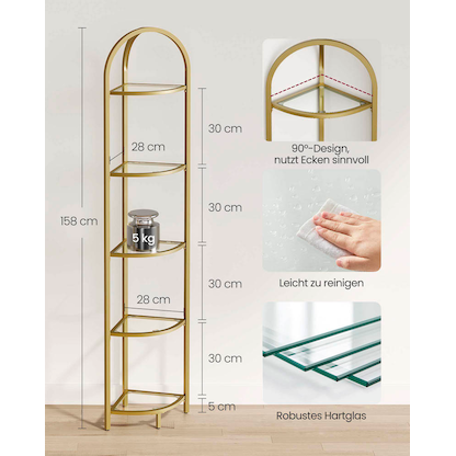 Artikelbild 6 für VASAGLE Eckregal gold 28,0 x 28,0 x 158,0 cm, Artikelnummer 290058