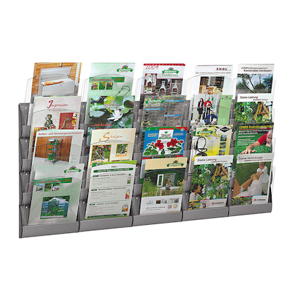 Artikelbild 2 für 5 PAPERFLOW Wandprospekthalter Integral silber DIN A4 20 Fächer, Artikelnummer 569228