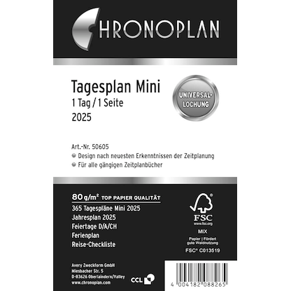 Artikelbild für CHRONOPLAN Kalendereinlage 2025 Tagesplan Mini (7,9 x 12,5 cm), Artikelnummer 354779