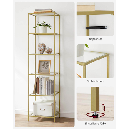 Artikelbild 10 für VASAGLE Bücherregal gold 40,0 x 30,0 x 177,3 cm, Artikelnummer 261049