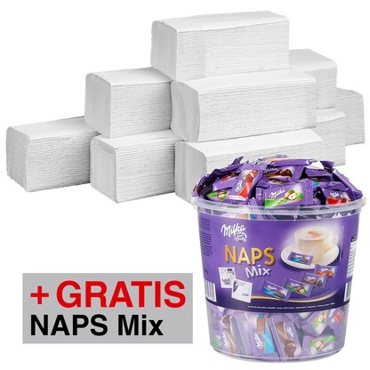 Artikelbild 10 für AKTION: office discount Papierhandtücher Zick-Zack-Falzung 2-lagig 2x 3.200 Tücher + GRATIS Milka NAPS Mix 1,0 kg, Artikelnummer 335972