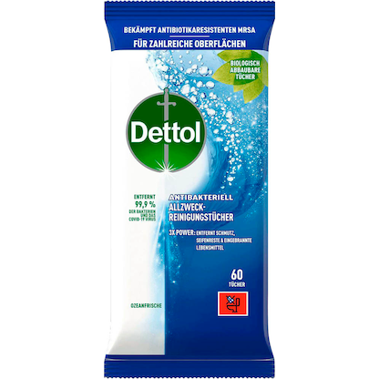 Artikelbild für Dettol feuchte Allzweck-Reinigungstücher ANTIBAKTERIELL 1-lagig weiß, 60 St., Artikelnummer 970824