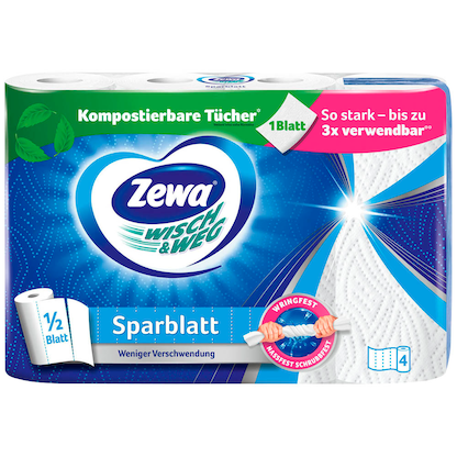 Artikelbild 7 für Zewa Küchenrollen WISCH&WEG Sparblatt 2-lagig, 4 Rollen, Artikelnummer 511903