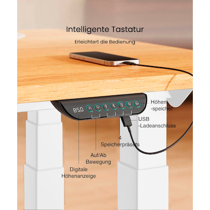 Artikelbild 7 für FlexiSpot E7 Plus elektrisch höhenverstellbares Schreibtischgestell weiß ohne Tischplatte, Kufen-Gestell weiß 99,0 - 159,0 x 68,0 cm, Artikelnummer 656529