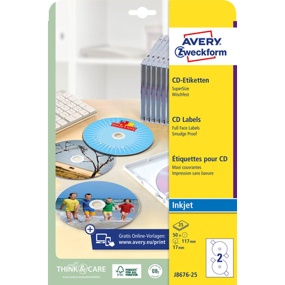 Artikelbild 2 für 50 AVERY Zweckform CD-Etiketten J8676-25 weiß, Artikelnummer 955963