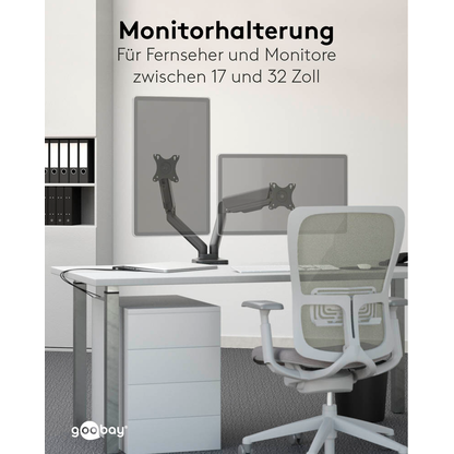 Artikelbild 2 für goobay Monitor-Halterung 58531 schwarz für 2 Monitore, Tischbohrung, Tischklemme, Artikelnummer 557229