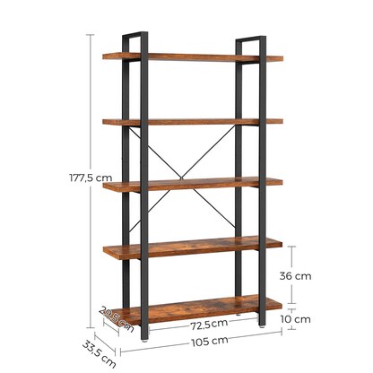 Artikelbild 3 für VASAGLE Bücherregal braun, schwarz 105,0 x 33,5 x 177,5 cm, Artikelnummer 290187