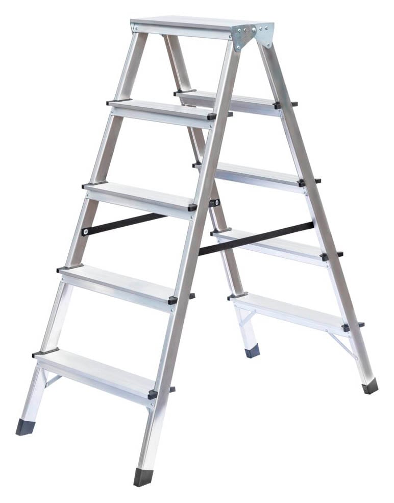 MUNK Stehleiter beidseitig 11165 silber 2x 5 Stufen, H: 108,0 cm ...
