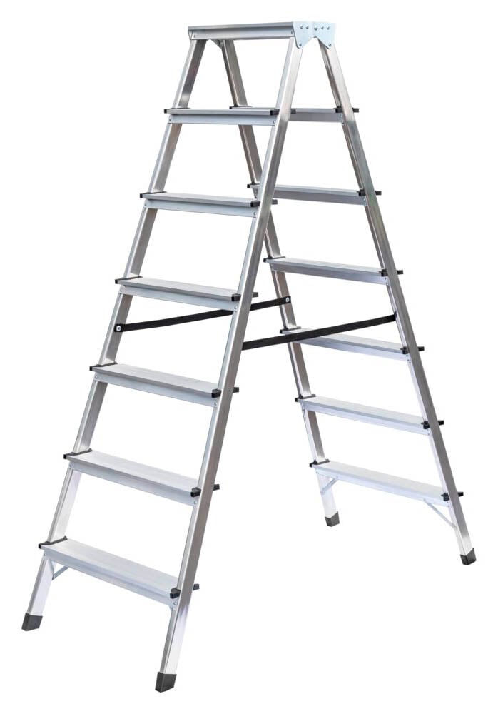 MUNK Stehleiter beidseitig 11167 silber 2x 7 Stufen, H: 151,0 cm ...