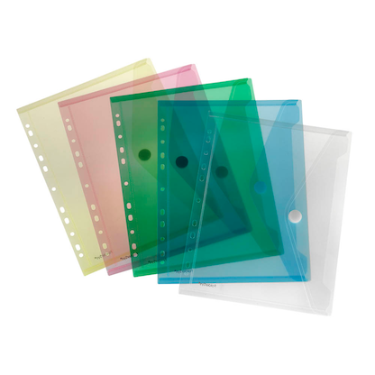 Artikelbild für 10 FolderSys Dokumententaschen DIN A4 farbsortiert genarbt 0,20 mm, Artikelnummer 585190