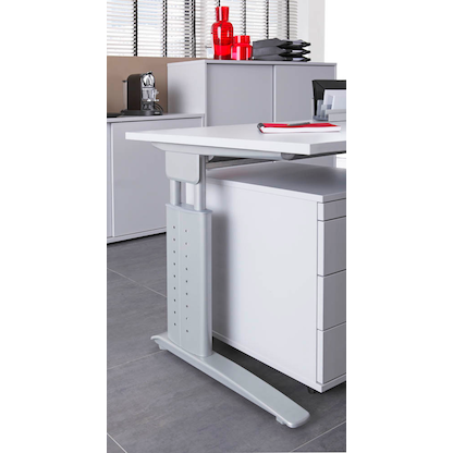 Artikelbild 4 für HAMMERBACHER US12 höhenverstellbarer Schreibtisch nussbaum rechteckig, C-Fuß-Gestell silber 120,0 x 80,0 cm, Artikelnummer 860712