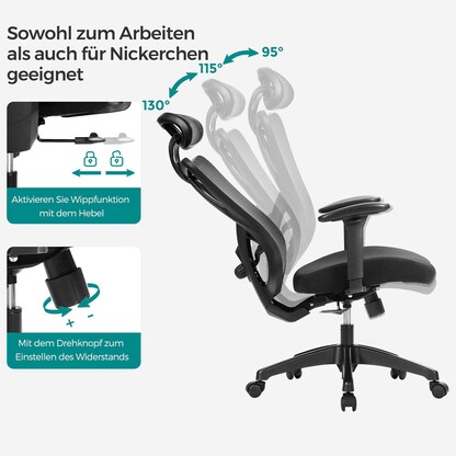 Artikelbild 7 für SONGMICS Bürostuhl, OBN063B01 Stoff schwarz, Gestell schwarz, Artikelnummer 262768