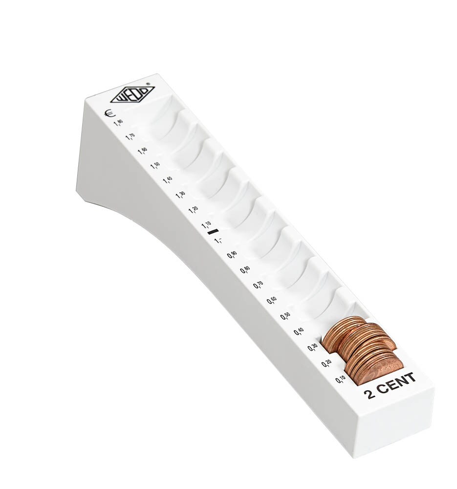 Wedo 160705037 Münzrille (0,50 Euro, 50 Cent, Kunststoff für 65 Münzen mit Markierungen 18 x 4,5 x 3,75 cm) lichtgrau