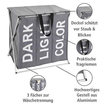 Artikelbild 2 für WENKO Wäschesortierer Trio Top grau, Artikelnummer 530091