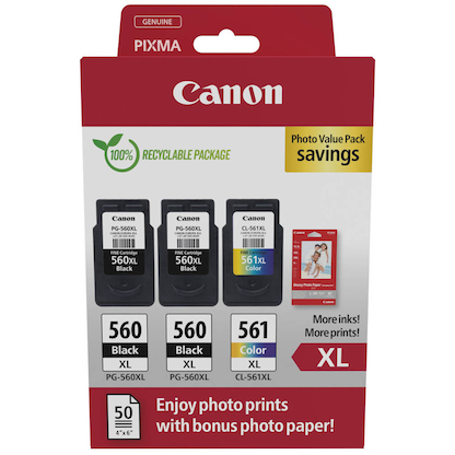 Artikelbild 3 für Canon PG-560XLx2/CL-561XL schwarz, color Druckköpfe + Fotopapier, 3er-Set, Artikelnummer 143569