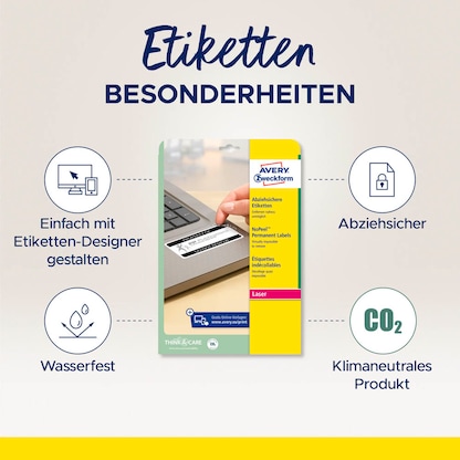 Artikelbild 9 für 480 AVERY Zweckform abziehsichere Folienetiketten L6146-20 weiß 63,5 x 33,9 mm, Artikelnummer 896936