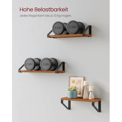 Artikelbild 5 für VASAGLE Wandregale-Set braun, schwarz 30,0 / 35,0 / 40,0 x 12,0 x 11,0 cm, Artikelnummer 262479