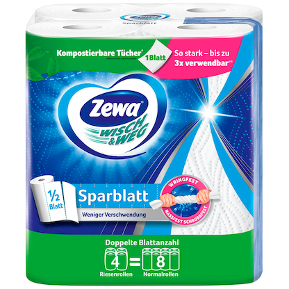 Artikelbild 7 für Zewa Küchenrollen WISCH&WEG Sparblatt 2-lagig, 4 Rollen, Artikelnummer 158442