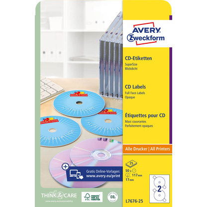 Artikelbild 7 für 50 AVERY Zweckform CD-Etiketten L7676-25 weiß, Artikelnummer 955955