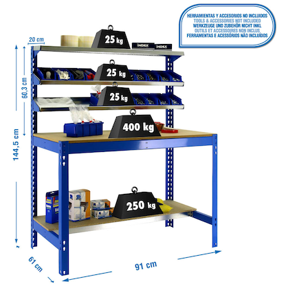 Artikelbild 2 für Simonrack Werkbank SIMONWORK BT1 900 blau 91,0 x 61,0 x 144,5 cm, Artikelnummer 786263