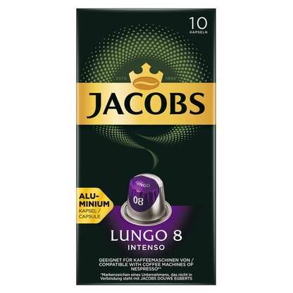 Artikelbild 2 für JACOBS LUNGO INTENSO Kaffeekapseln, Arabica- und Robustabohnen kräftig, 10 Portionen, Artikelnummer 340947