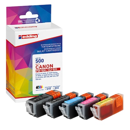 Artikelbild 11 für edding EDD-500 schwarz, cyan, magenta, gelb Druckerpatronen kompatibel zu Canon PGI-520 BK, CLI-521 BK/C/M/Y, 5er-Set, Artikelnummer 128272