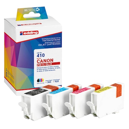 Artikelbild 10 für edding EDD-410 schwarz, cyan, magenta, gelb Druckerpatronen kompatibel zu Canon PGI-5 BK, CLI-8 C/M/Y, 4er-Set, Artikelnummer 128421