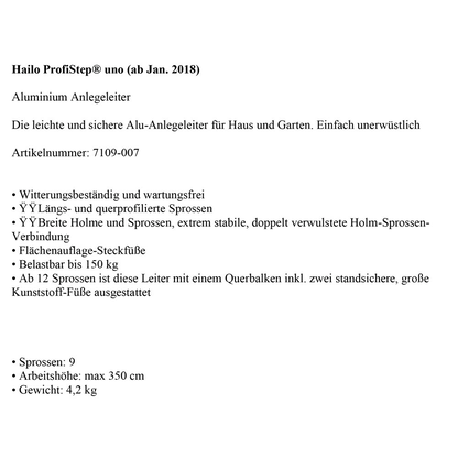 Artikelbild 10 für Hailo Anlegeleiter S60 ProfiStep uno silber 9 Sprossen, H: 255,0 cm, Artikelnummer 243319