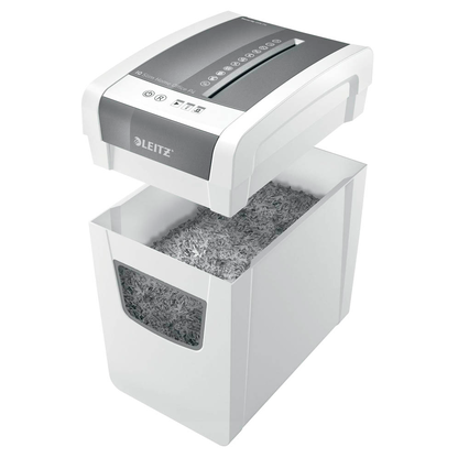 Artikelbild 5 für LEITZ IQ Home Office Slim Aktenvernichter mit Partikelschnitt P-4, 4 x 28 mm, bis 10 Blatt, weiß, Artikelnummer 638041